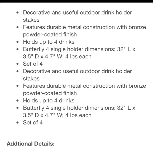 Set of 4 Sunnydaze outdoor butterfly drink holders, new in box! - Picture 5 of 5